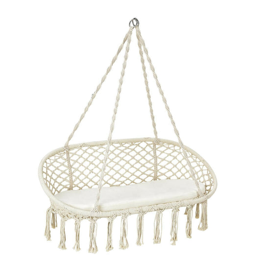 2 Person Hanging Hammock Chair, With Cushion, Beige