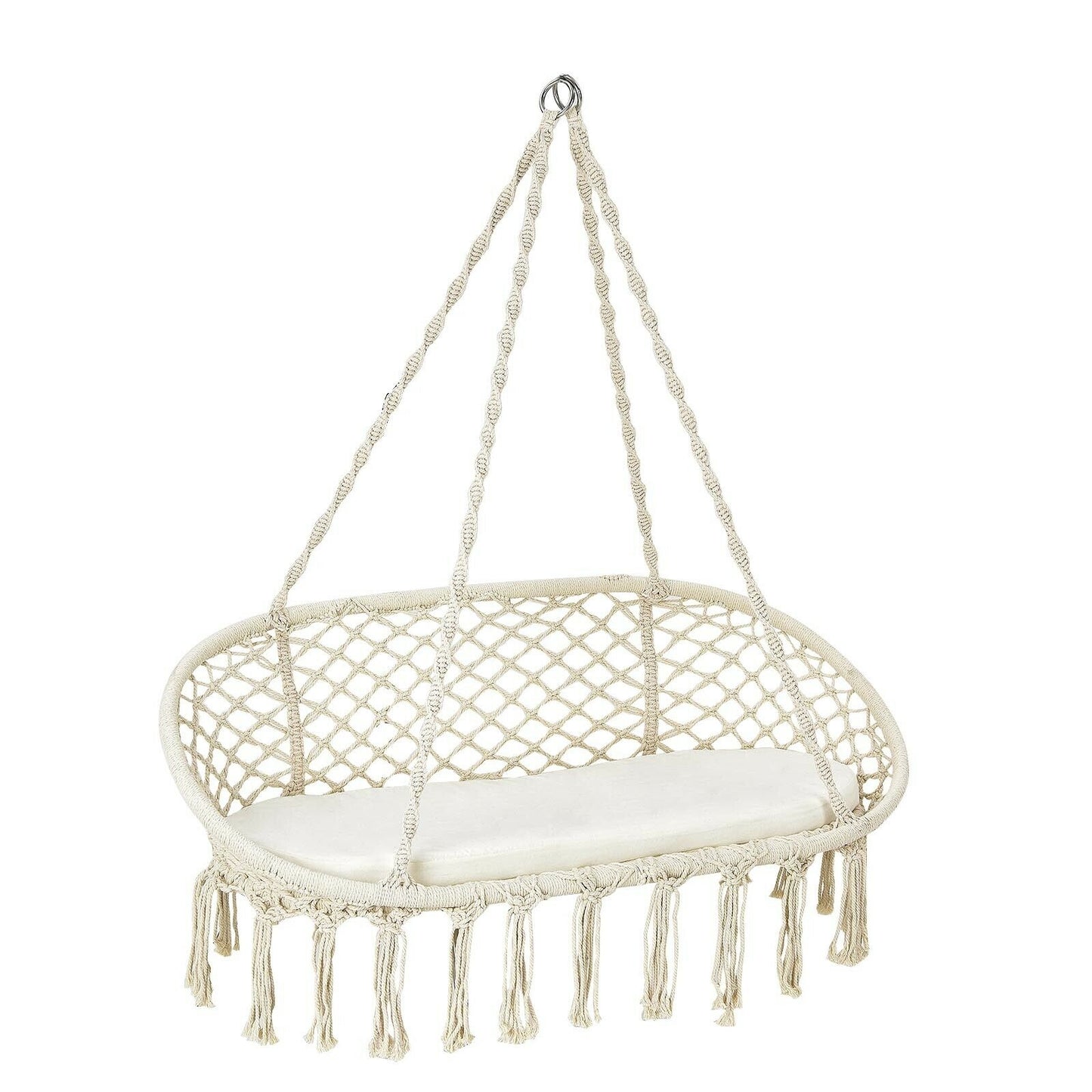 2 Person Hanging Hammock Chair with Cushion Macrame Swing, Beige Hammocks Beige at Gallery Canada