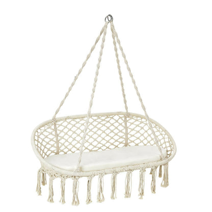 2 Person Hanging Hammock Chair with Cushion Macrame Swing, Beige Hammocks Beige at Gallery Canada