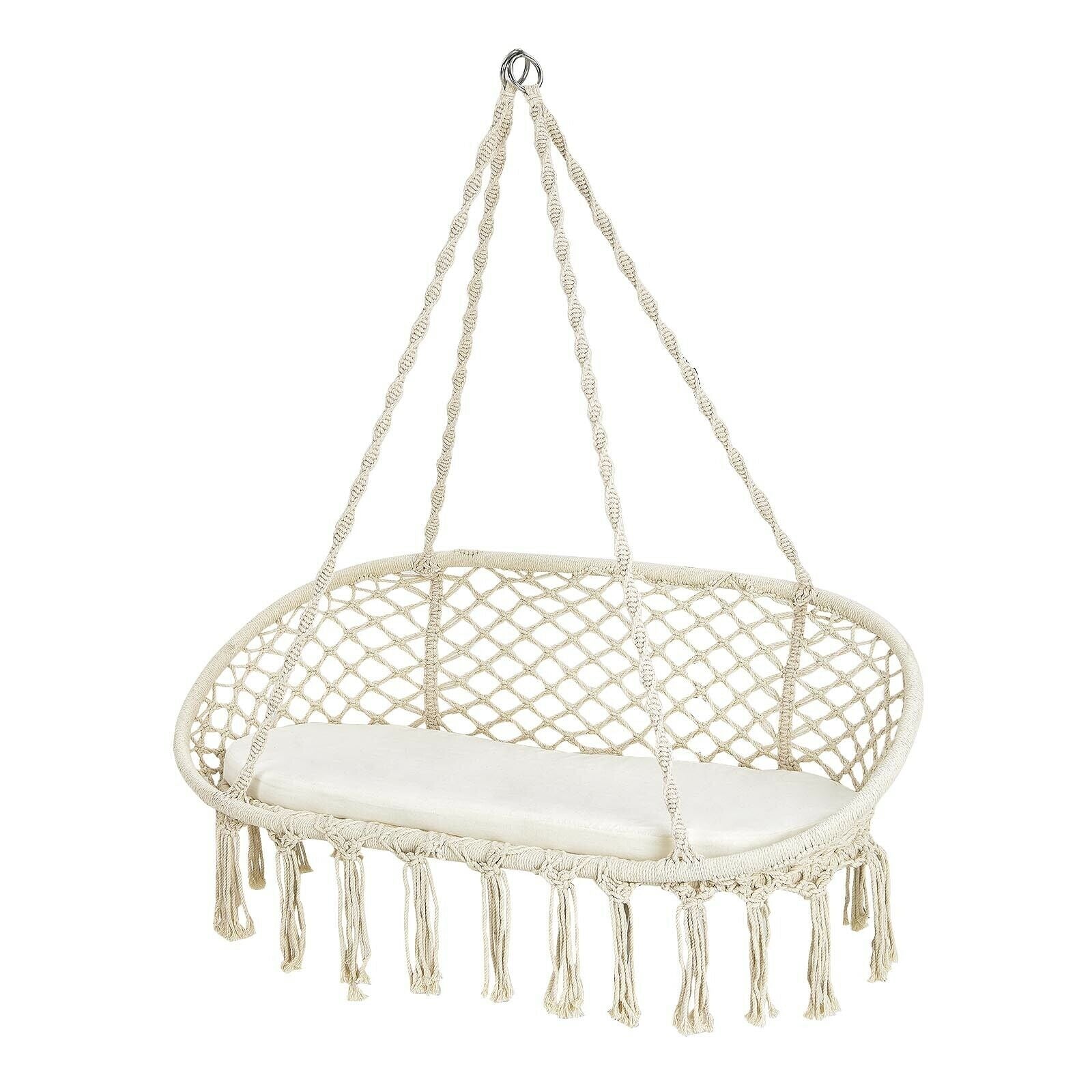 2 Person Hanging Hammock Chair with Cushion Macrame Swing, Beige Hammocks at Gallery Canada