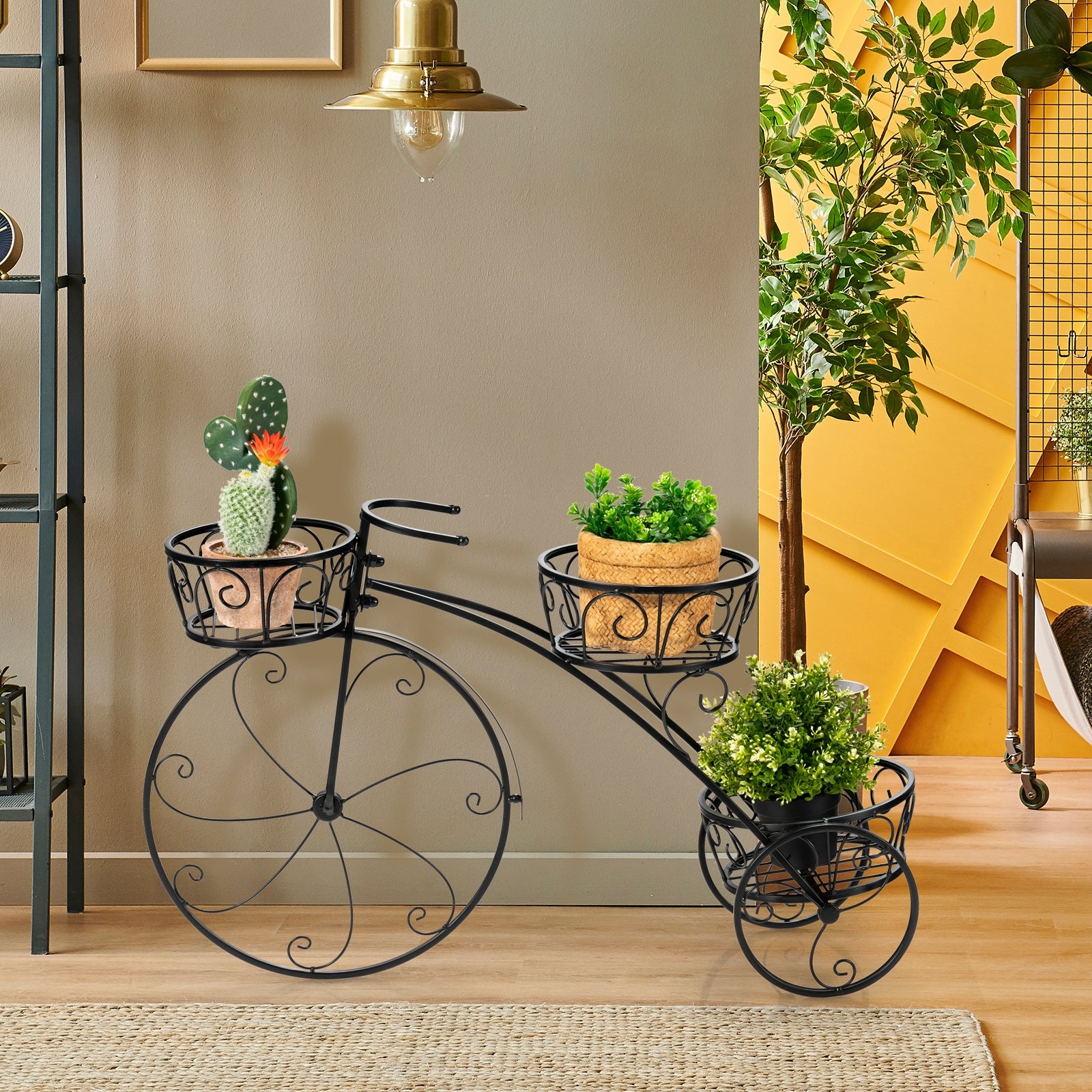 Tricycle Plant Stand Flower Pot Cart Holder in Parisian Style, Black Plant Stands at Gallery Canada