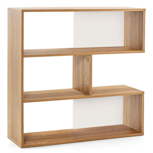 Concave Bookshelf 3-Shelf Open Bookcase with Anti-Toppling Device for Living Room Study Office, Natural - Gallery Canada