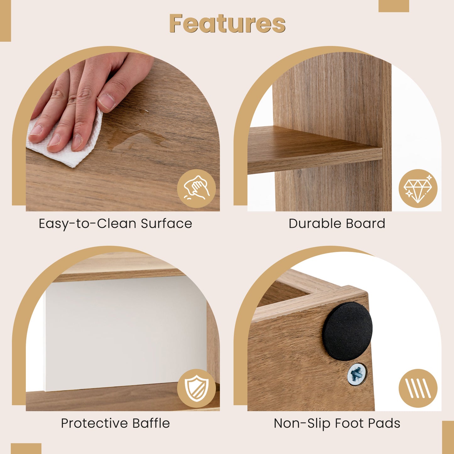 Concave Bookshelf 3-Shelf Open Bookcase with Anti-Toppling Device for Living Room Study Office, Natural Bookcases at Gallery Canada