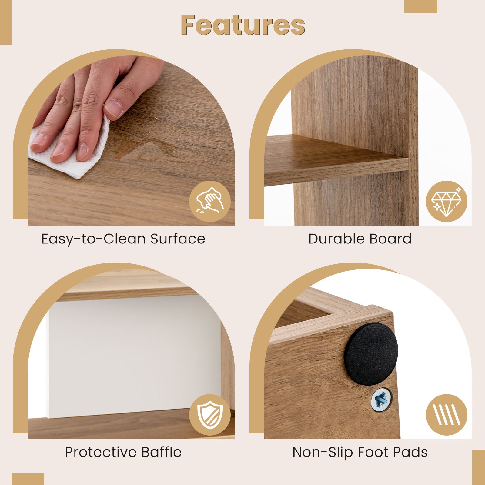 Concave Bookshelf 3-Shelf Open Bookcase with Anti-Toppling Device for Living Room Study Office, Natural Bookcases at Gallery Canada