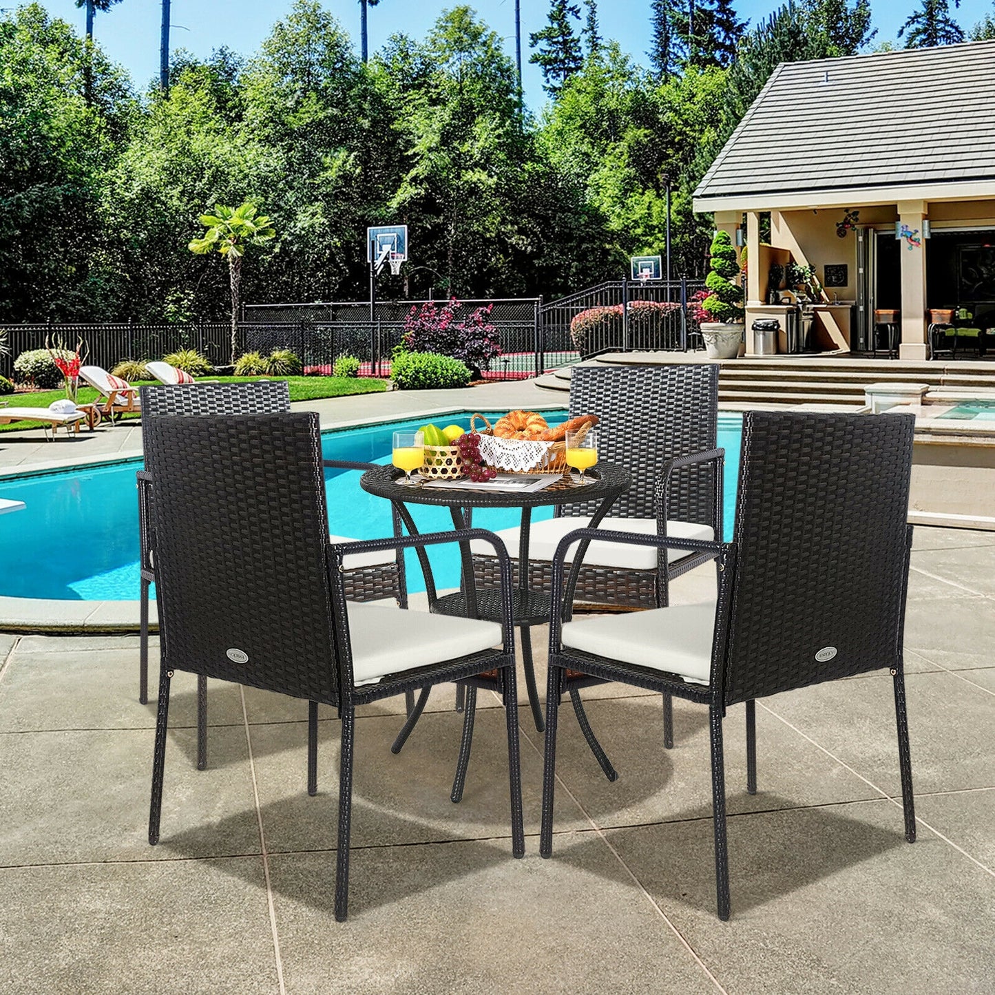 4 Pieces Patio Wicker Rattan Dining Set with Comfy Cushions, White Patio Dining Chairs at Gallery Canada