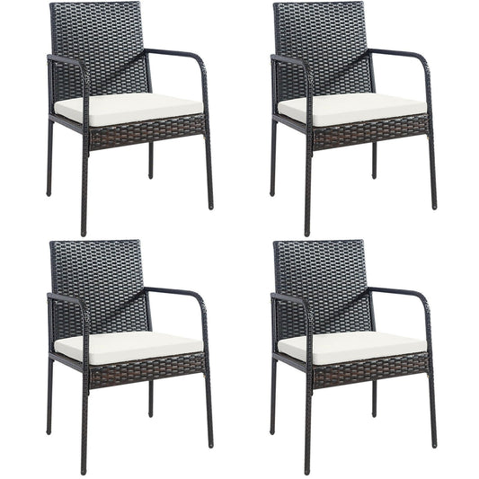 4 Pieces Patio Wicker Rattan Dining Set with Comfy Cushions, White at Gallery Canada