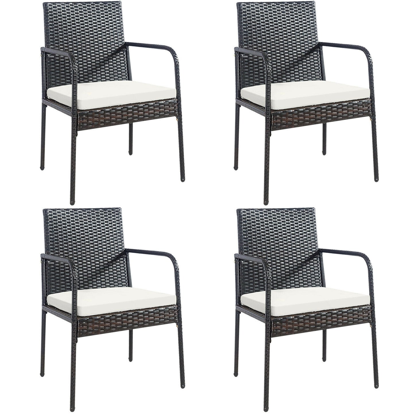 4 Piece Patio Wicker Rattan Dining Set, White