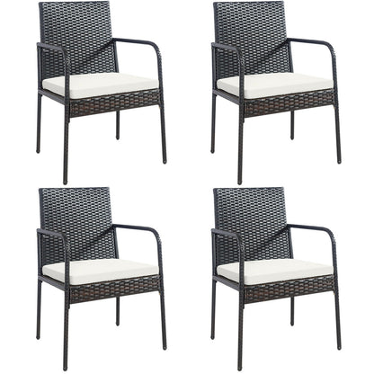 4 Pieces Patio Wicker Rattan Dining Set with Comfy Cushions, White Patio Dining Chairs at Gallery Canada