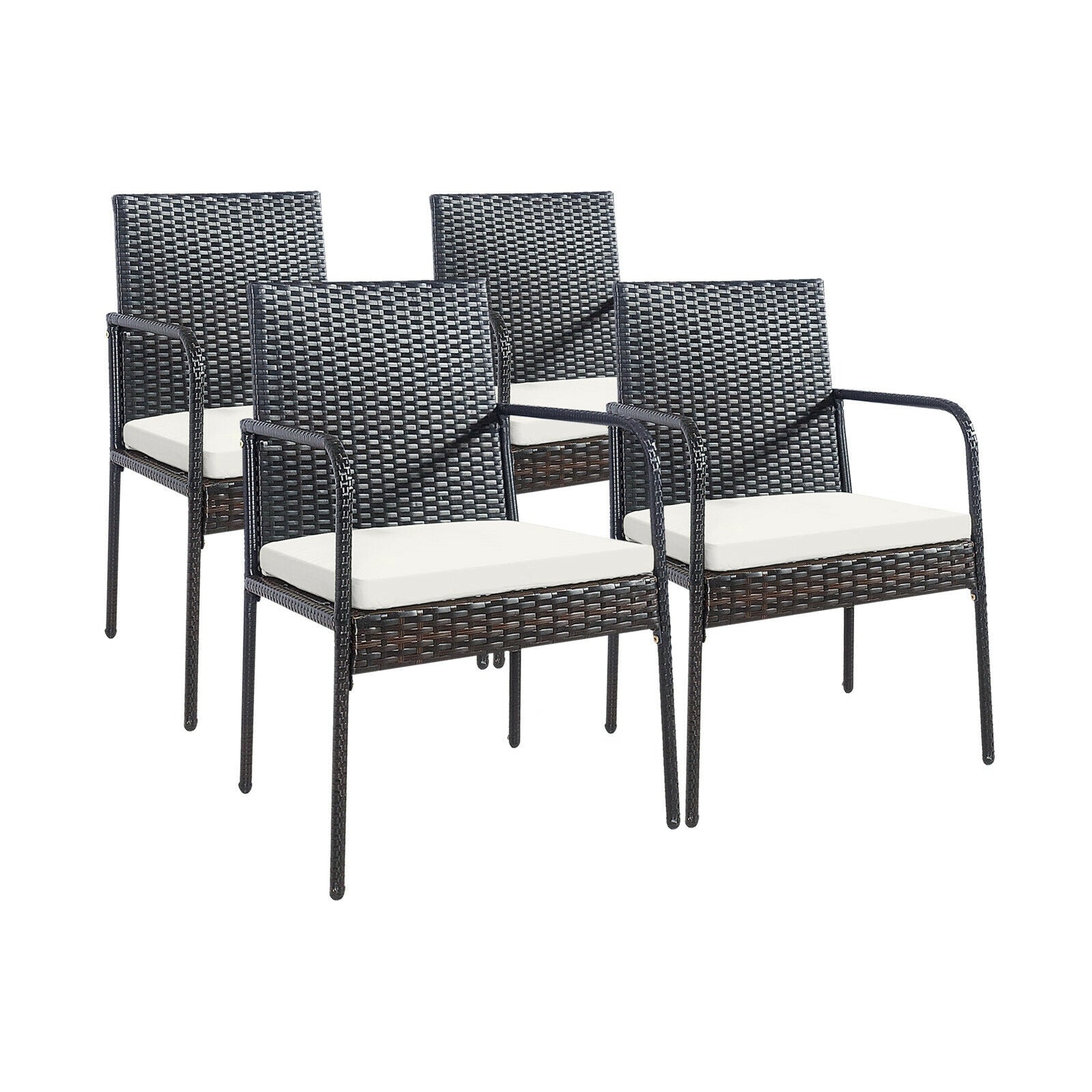 4 Pieces Patio Wicker Rattan Dining Set with Comfy Cushions, White Patio Dining Chairs at Gallery Canada