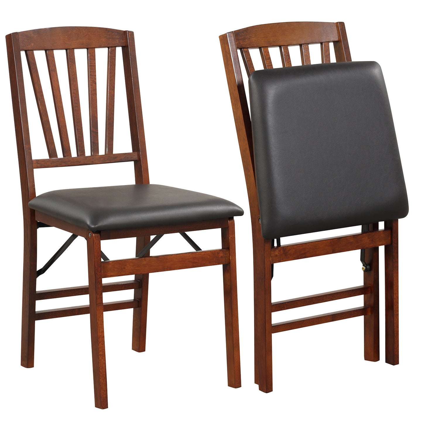 Set Of 2 Folding Chairs, Padded Seat, Rubber Wood Frame, Brown Dining Chairs at Gallery Canada