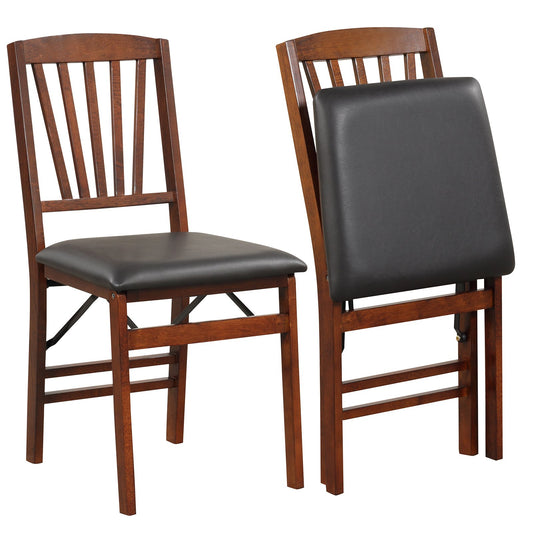 Set of 2 Folding Chairs with Padded Seat and Rubber Wood Frame, Brown - Gallery Canada