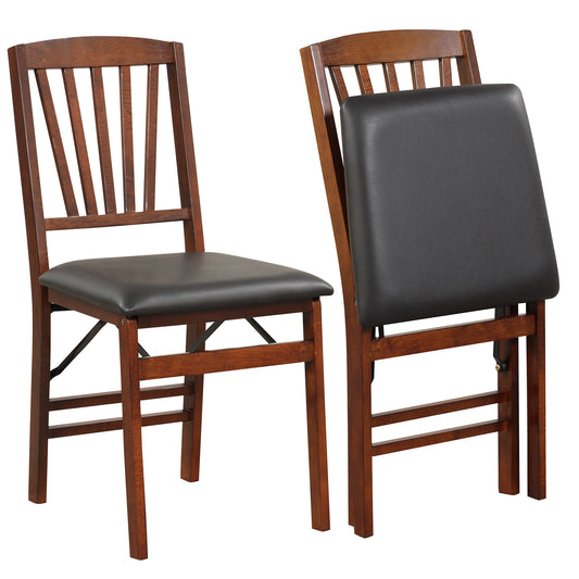 Set Of 2 Folding Chairs, Padded Seat, Rubber Wood Frame, Brown Dining Chairs Brown at Gallery Canada