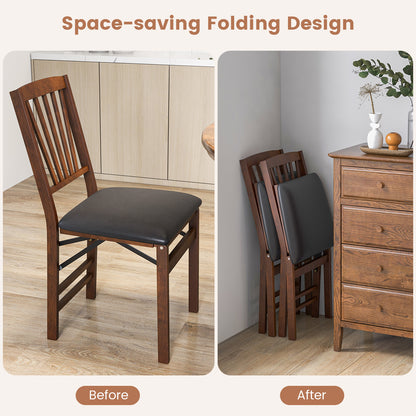 Set Of 2 Folding Chairs, Padded Seat, Rubber Wood Frame, Brown Dining Chairs at Gallery Canada