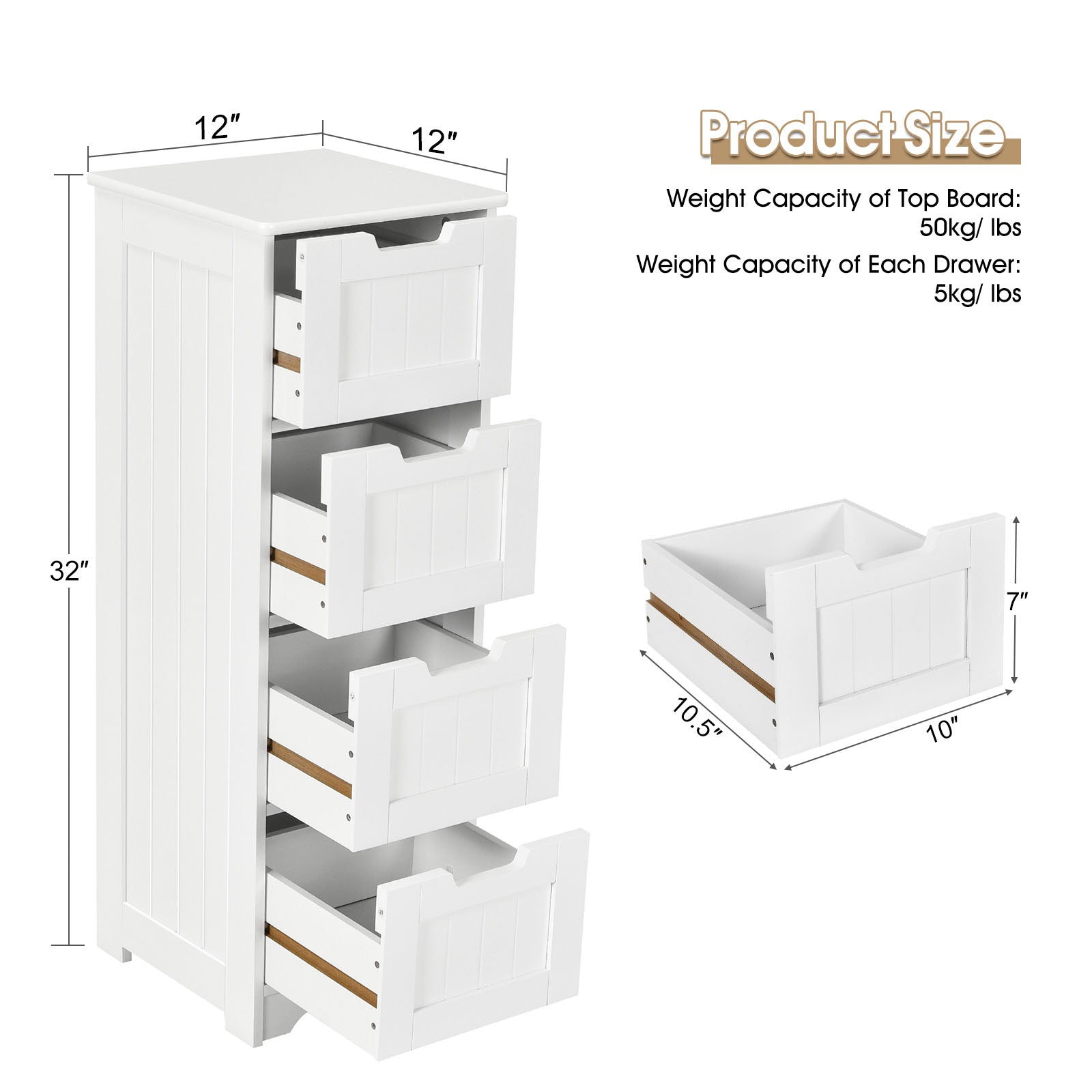 Free-Standing Side Storage Organizer with 4 Drawers, White Floor Cabinets at Gallery Canada