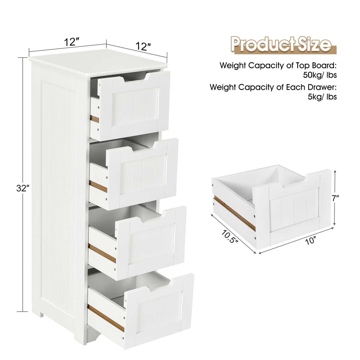 Free-Standing Side Storage Organizer with 4 Drawers, White Floor Cabinets at Gallery Canada