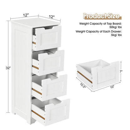 Free-Standing Side Storage Organizer with 4 Drawers, White Floor Cabinets at Gallery Canada