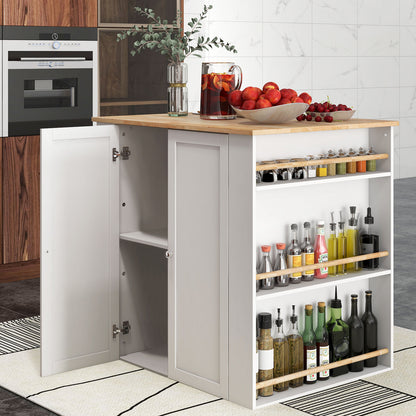 Modern Kitchen Island with Rubber Wood Countertop and Storage, White Kitchen Islands & Carts at Gallery Canada