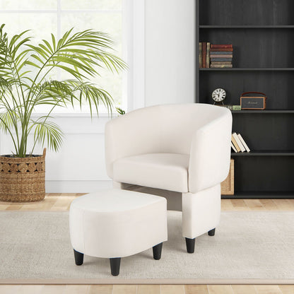 Upholstered Velvet Barrel Chair with Ottoman, Beige at Gallery Canada