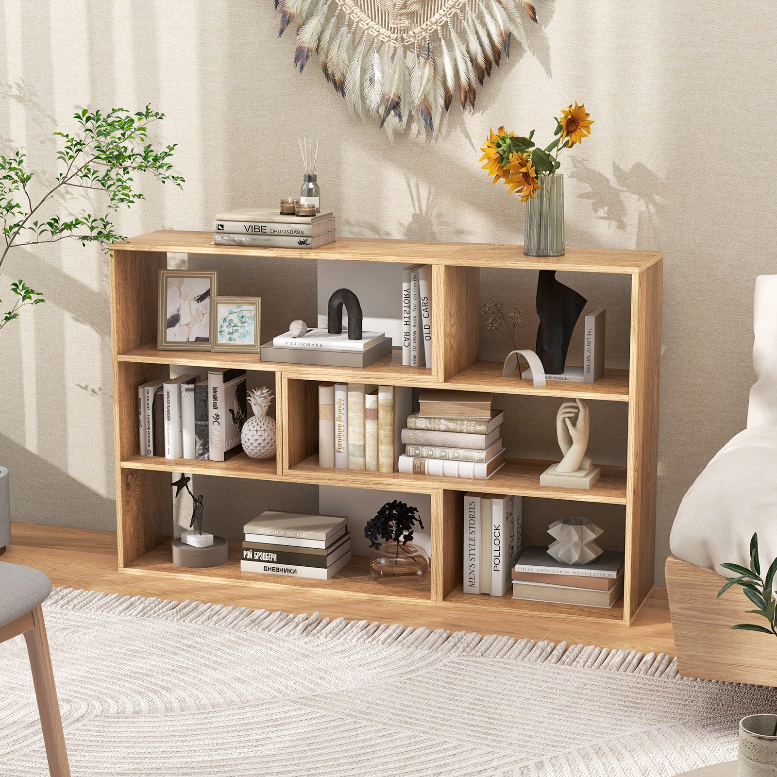 2-Piece Separable Bookshelf Floor Standing Corner Display Storage, Natural Bookcases at Gallery Canada