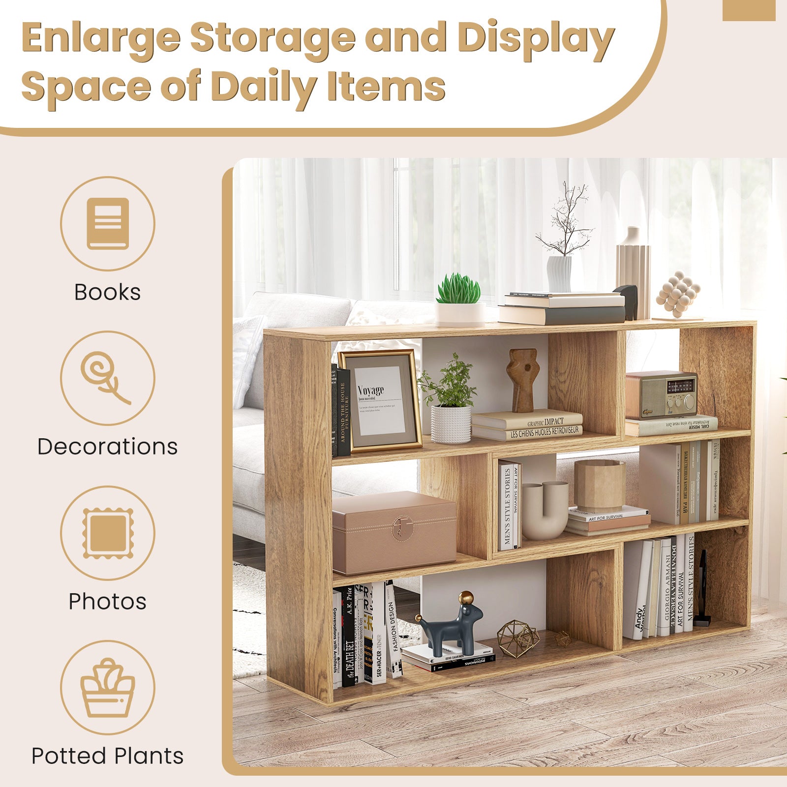 2-Piece Separable Bookshelf Floor Standing Corner Display Storage, Natural Bookcases at Gallery Canada