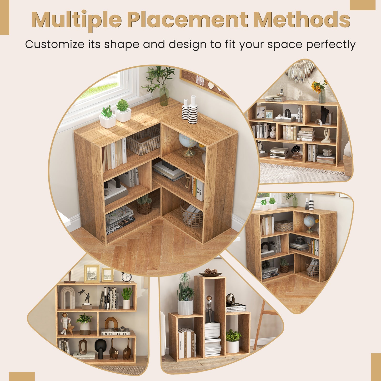 2-Piece Separable Bookshelf Floor Standing Corner Display Storage, Natural Bookcases at Gallery Canada