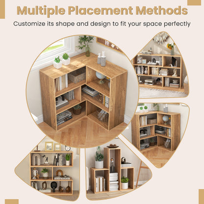 2-Piece Separable Bookshelf Floor Standing Corner Display Storage, Natural Bookcases at Gallery Canada