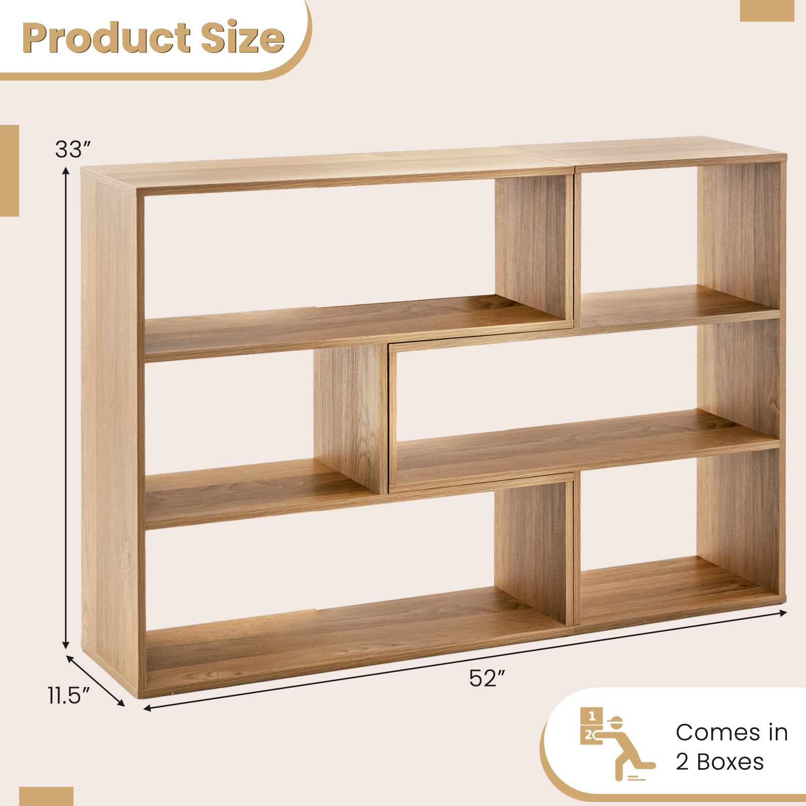 2-Piece Separable Bookshelf Floor Standing Corner Display Storage, Natural Bookcases at Gallery Canada