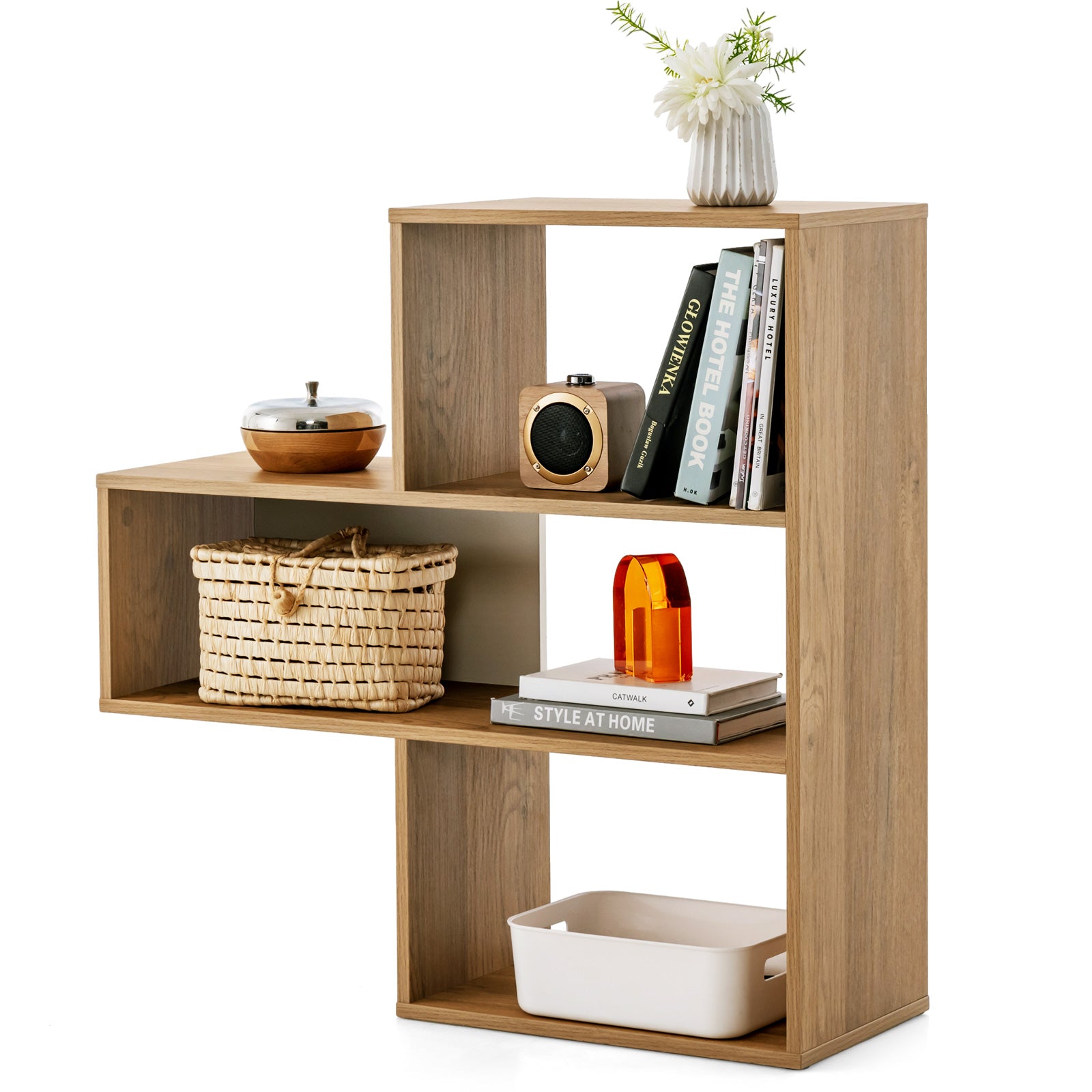 Convex Bookshelf 3-Shelf Open Bookcase Room Organizer with Anti-Toppling Device, Natural Bookcases at Gallery Canada