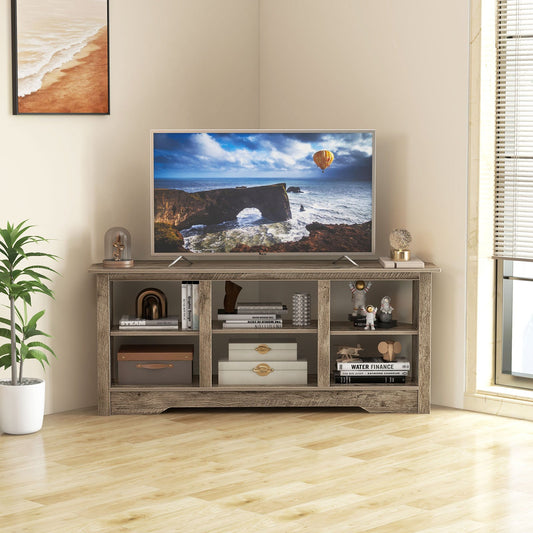 58 Inch TV Stand with 6 Open Storage Shelves for TVs up to 65 Inches, Gray - Gallery Canada