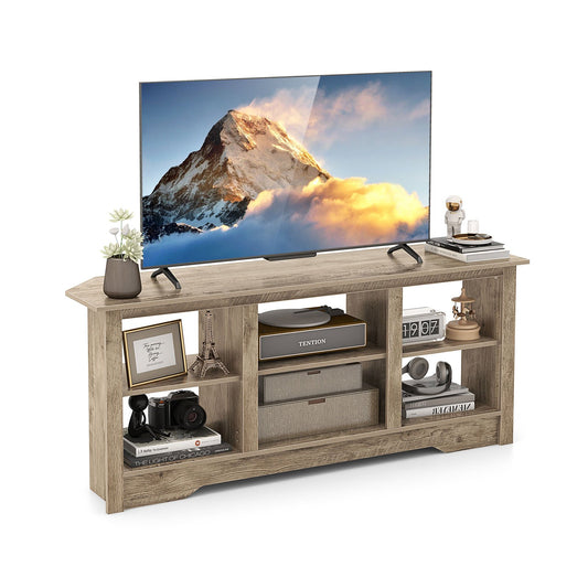 58 Inch TV Stand with 6 Open Storage Shelves for TVs up to 65 Inches, Gray - Gallery Canada