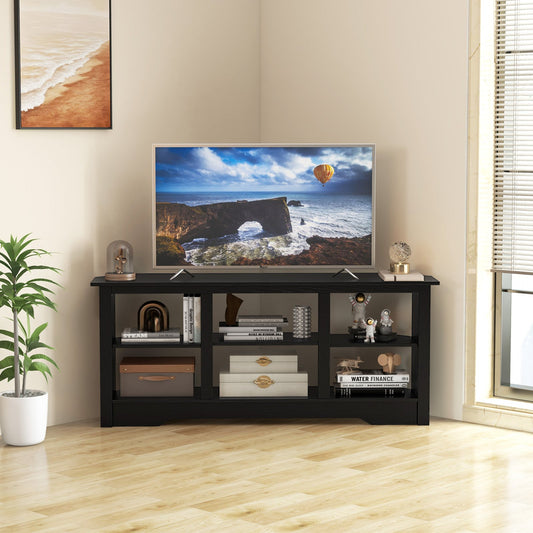 58 Inch TV Stand with 6 Open Storage Shelves for TVs up to 65 Inches, Black - Gallery Canada