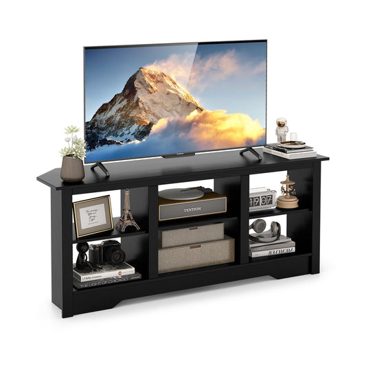 58 Inch TV Stand with 6 Open Storage Shelves for TVs up to 65 Inches, Black