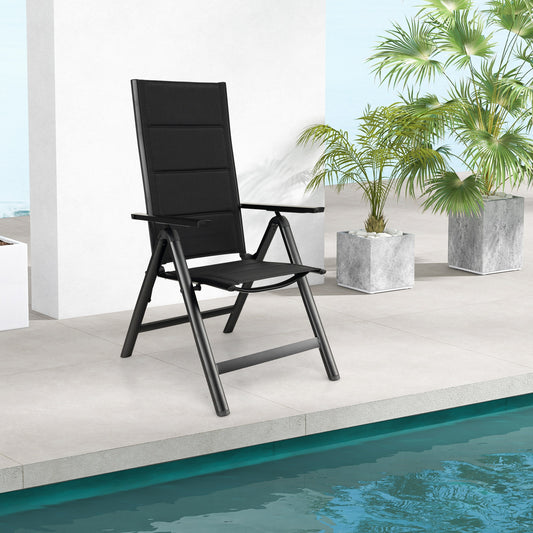 Chaise de salle à manger extérieure, siège rembourré doux, dossier réglable en 7 positions, noir