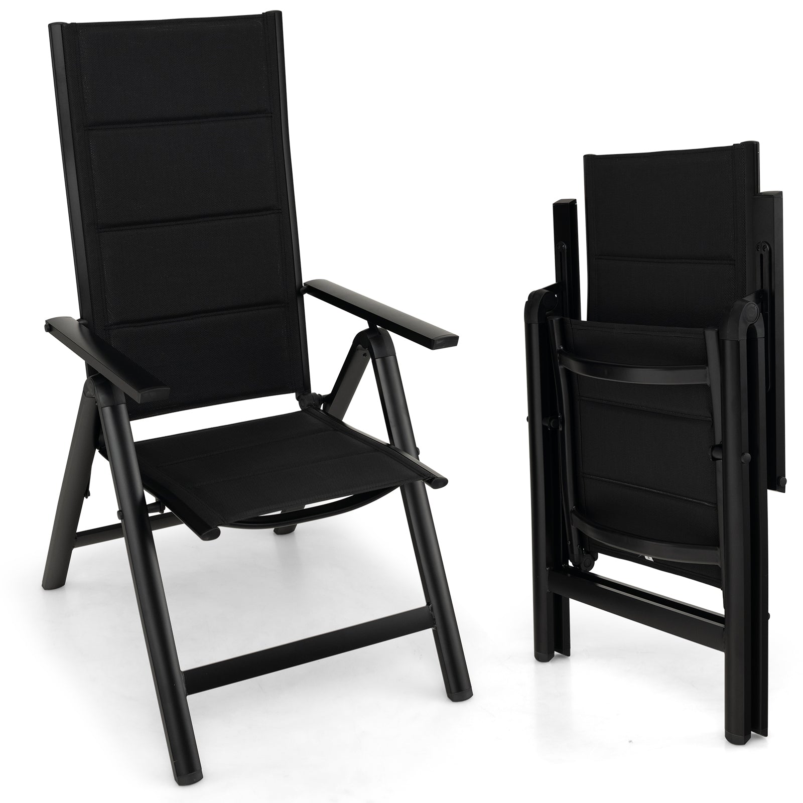 Outdoor Dining Chair with Soft Padded Seat and 7-Position Adjustable Backrest, Black Patio Dining Chairs at Gallery Canada