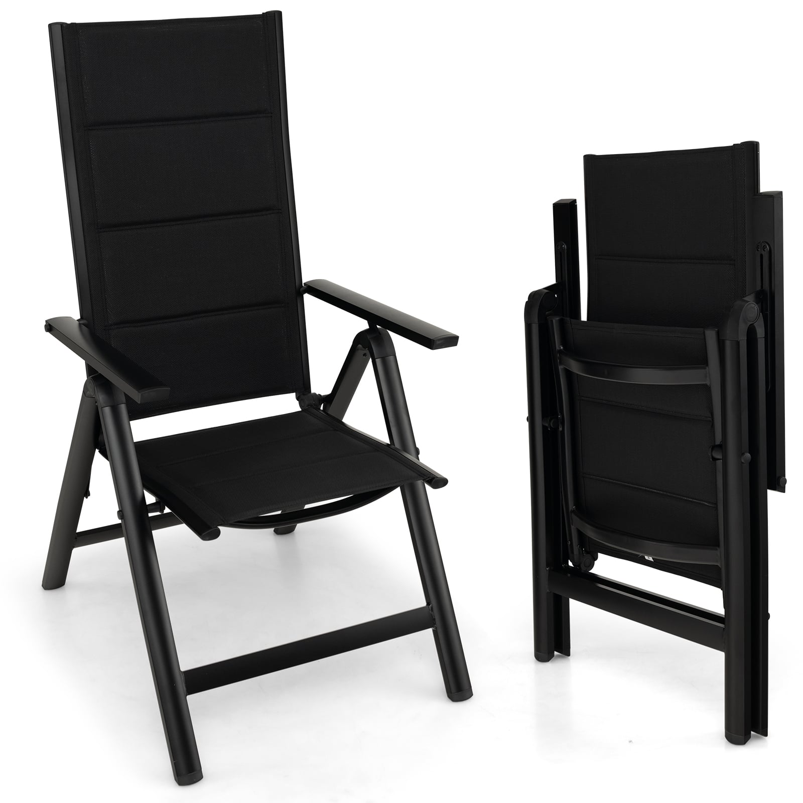 Outdoor Dining Chair, Soft Padded Seat, 7-Position Adjustable Backrest, Black Patio Dining Chairs at Gallery Canada