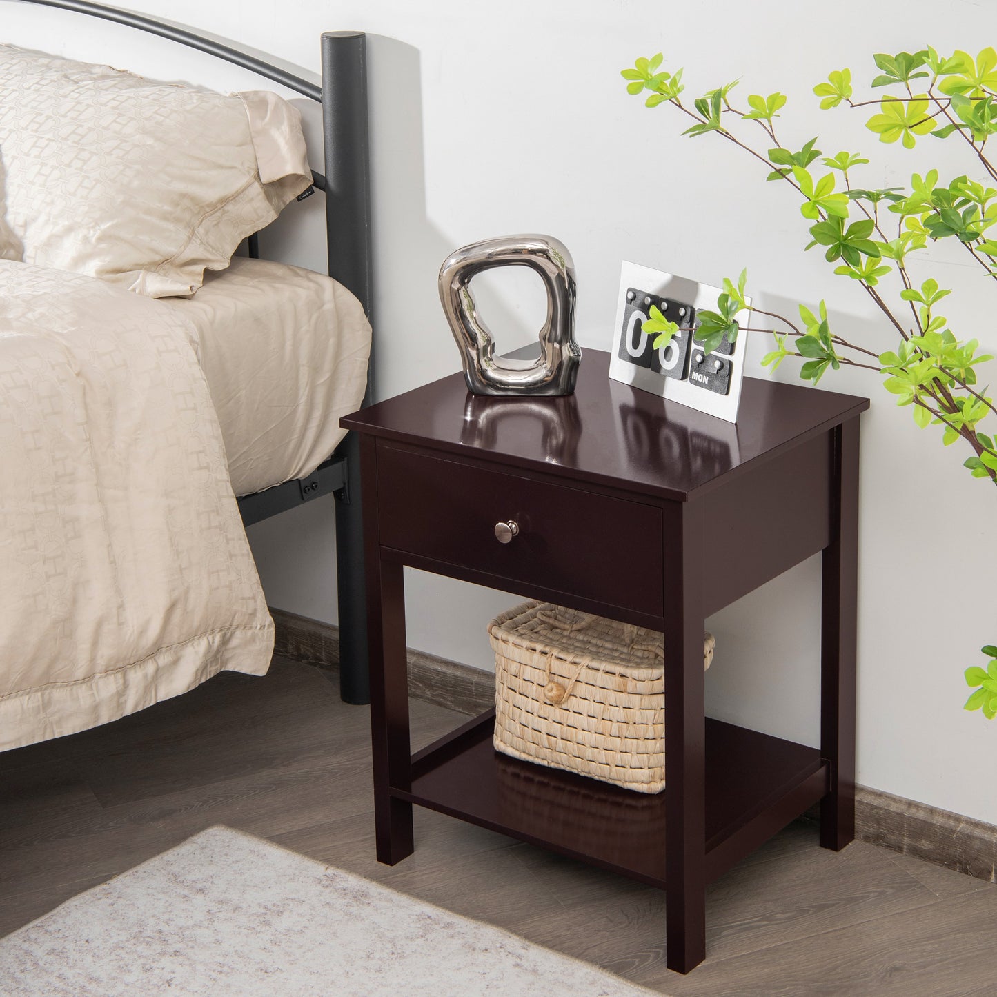 Wooden Storage Shelf with Drawer for Bedroom and Living Room, Brown - Gallery Canada