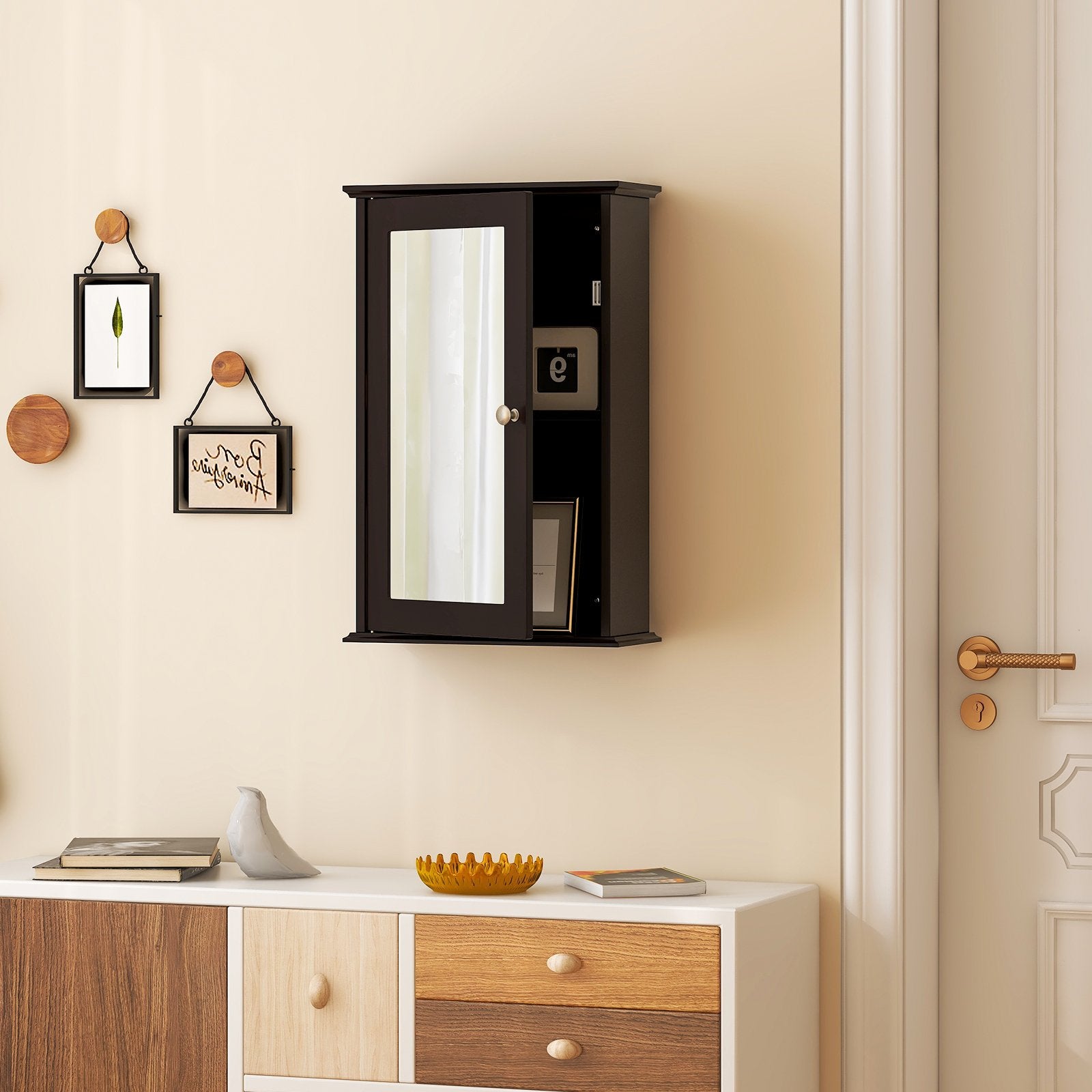Bathroom Wall Cabinet with Single Mirror Door, Brown at Gallery Canada