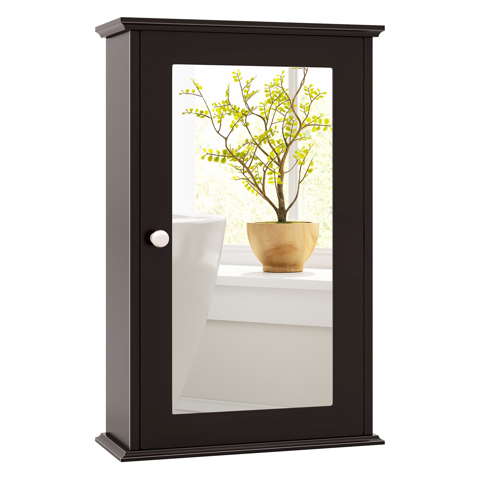 Bathroom Wall Cabinet with Single Mirror Door, Brown Wall Cabinets at Gallery Canada
