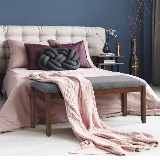 Upholstered Entryway Bench Footstool With Wood Legs, Dark Gray Shoe Racks & Storage Benches Dark Gray at Gallery Canada