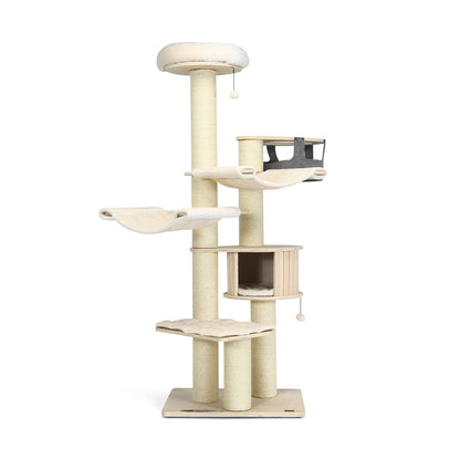 77.5-Inch Cat Tree Condo Multi-Level Kitten Activity Tower with Sisal Posts, Beige Cat Trees Condos & Scratchers Beige at Gallery Canada