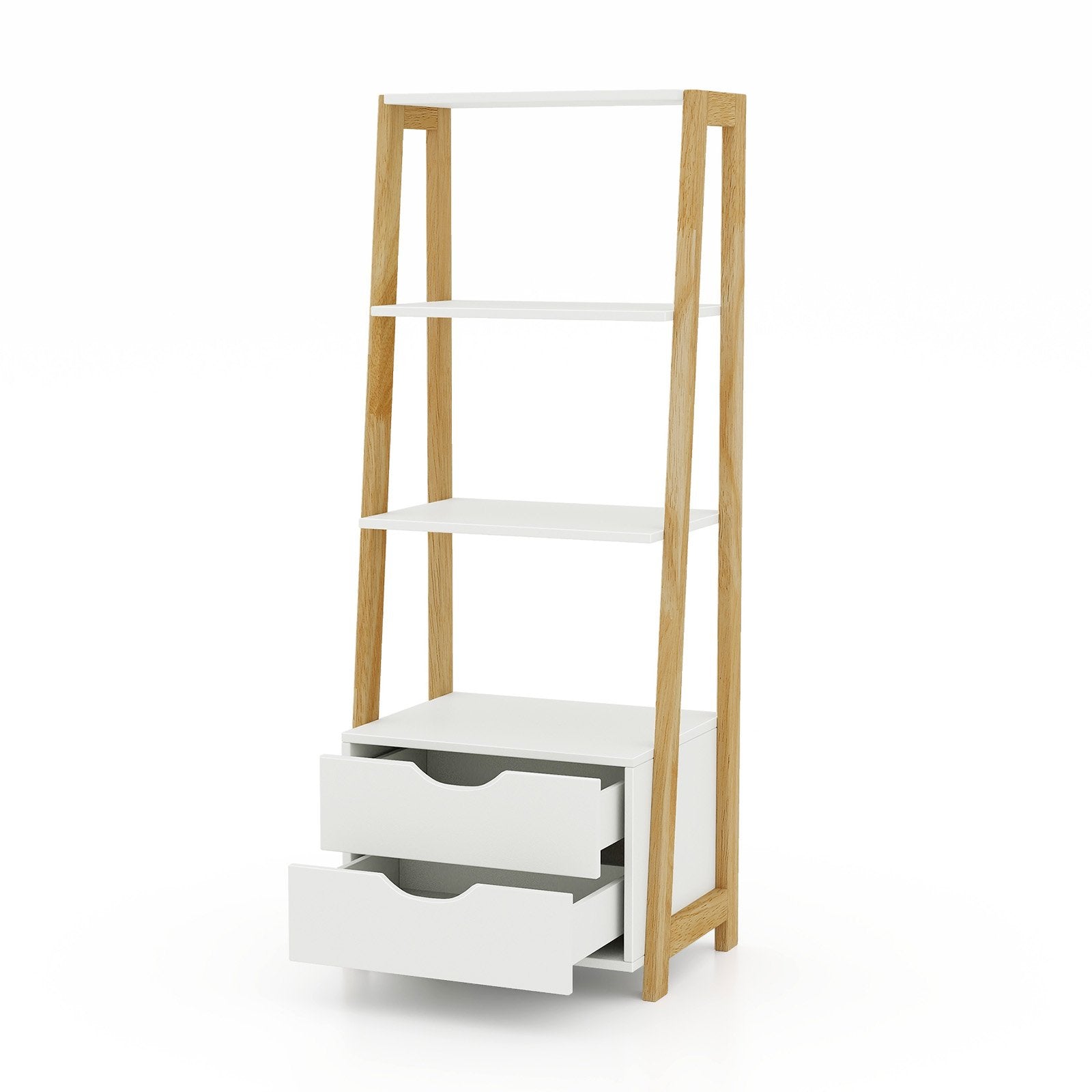 4-Tier Ladder Bookshelf Storage Display with 2 Drawers, White - Gallery Canada