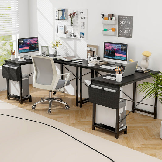 Modern Reversible Computer Desk with Storage Pocket and CPU Stand for Working Writing Gaming, Dark Gray - Gallery Canada