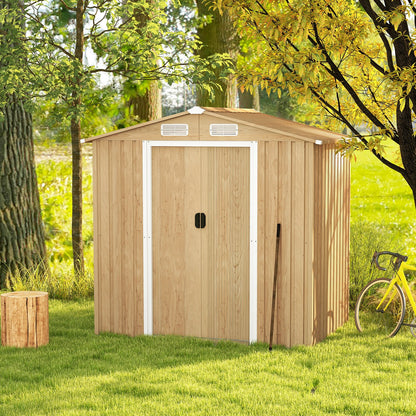 6 x 4 Feet Galvanized Steel Storage Shed with Lockable Sliding Doors, Natural at Gallery Canada