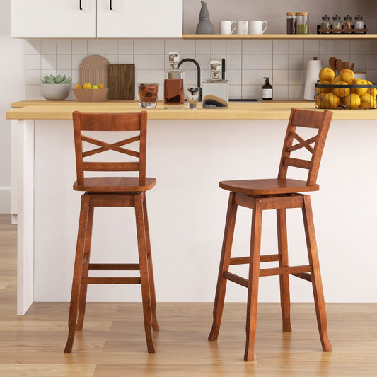 Swivel 30-Inch Bar Height Stool Set of 2 with Footrest, Walnut - Gallery Canada