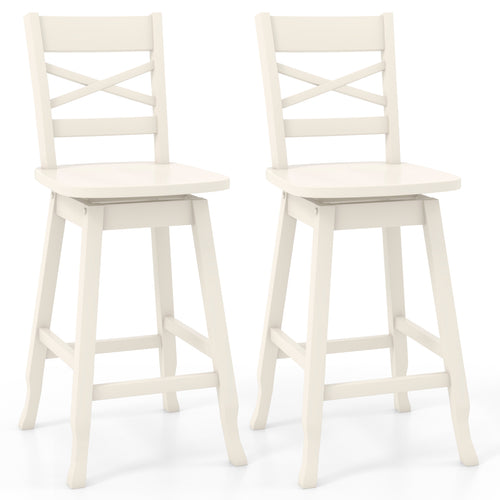 Swivel 24-Inch Counter Height Stool Set of 2 with Inclined Backrest-Cream, White