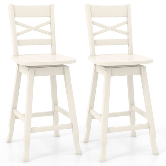 24-Inch Counter Height Swivel Stool Set, Inclined Backrest, Cream White