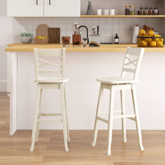 Swivel 30-Inch Bar Height Stool Set of 2 with Footrest, White - Gallery Canada