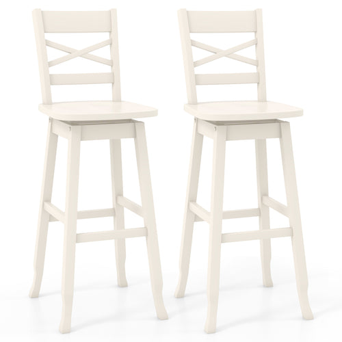 Swivel 30-Inch Bar Height Stool Set of 2 with Footrest, Cream White
