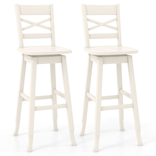 30-Inch Swivel Bar Stool Set, With Footrest, Cream White