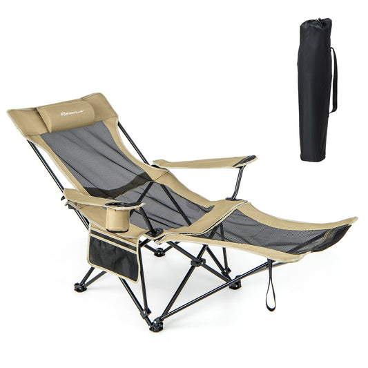 Camping Lounge Chair with Detachable Footrest Adjustable Backrest, Khaki - Gallery Canada
